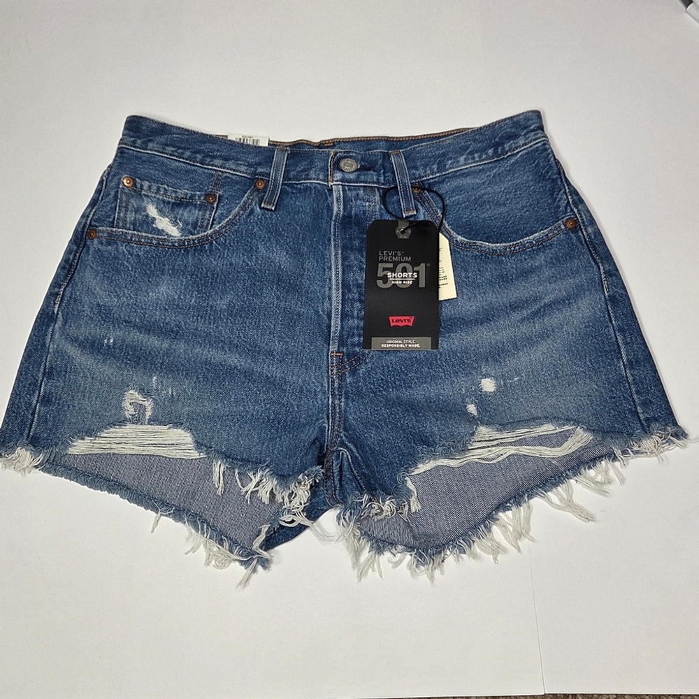Levi's 501 Original Style Premium Denim High Rise Shorts Cut Off Women's Size 31 - Picture 2 of 16